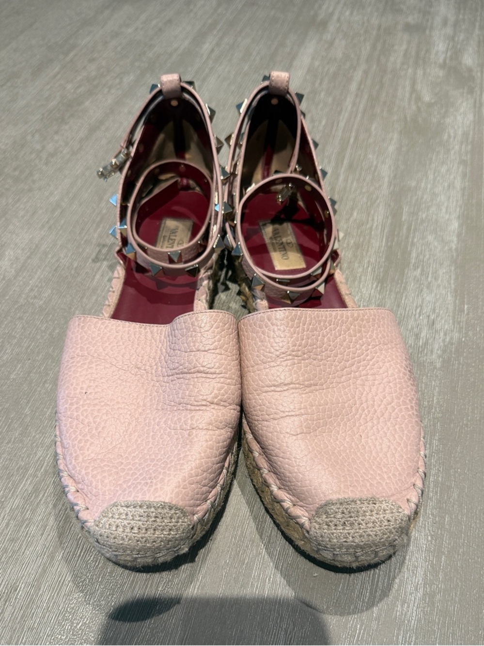 Valentino Garavani Pink Leather Stud Ankle-Strap Espadrilles
